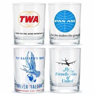 Vintage Airline Glass Set Pan Am Eastern United TWA Glasses Lot 4 Made In France